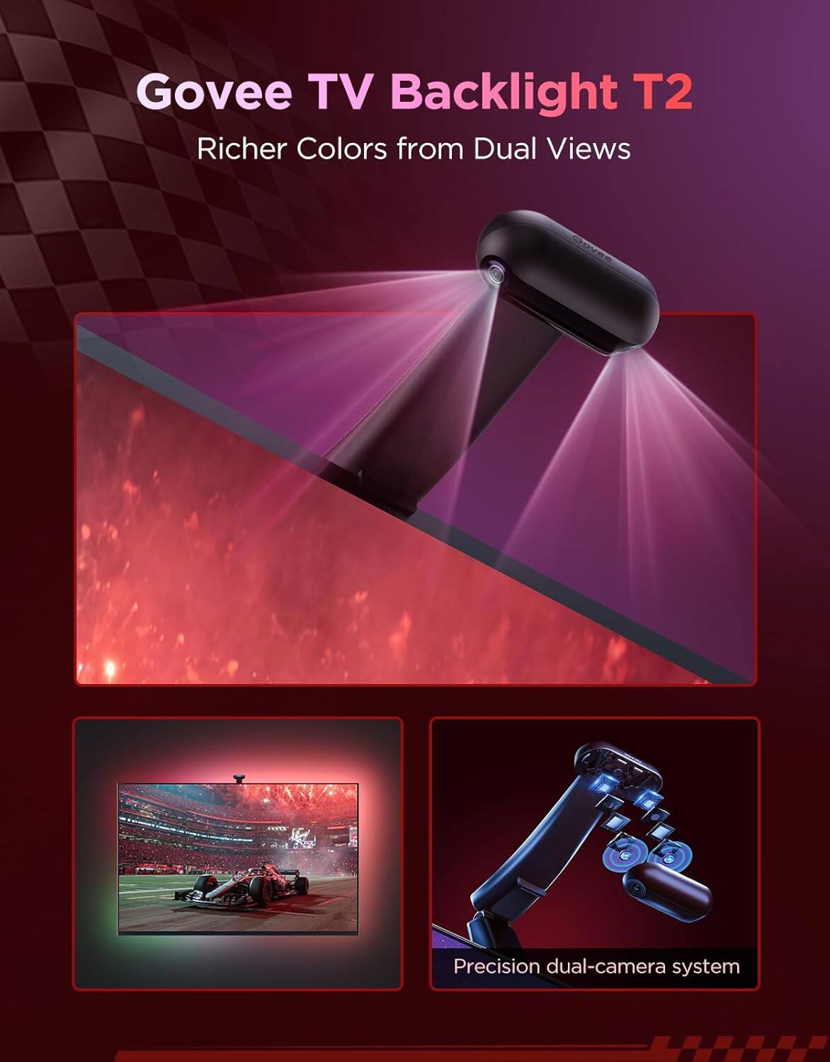 Govee TV Backlight T2  
Richer Colors from Dual Views  
Precision dual-camera system