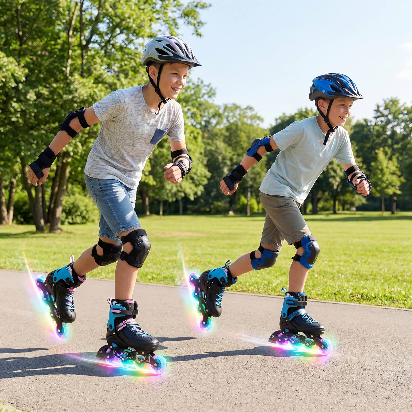 Alt View 2. Costway - Babyjoy Kids Inline Skates, 4-Size Adjustable Light-Up Roller Skates with Safety Support - Black.