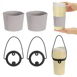 Unique Bargains - Silicone Cup Sleeve, 2pcs Coffee Sleeves with Black Handle Strap, Heat Resistant Reusable Nonslip for Coffee Tea Drinks - Gray