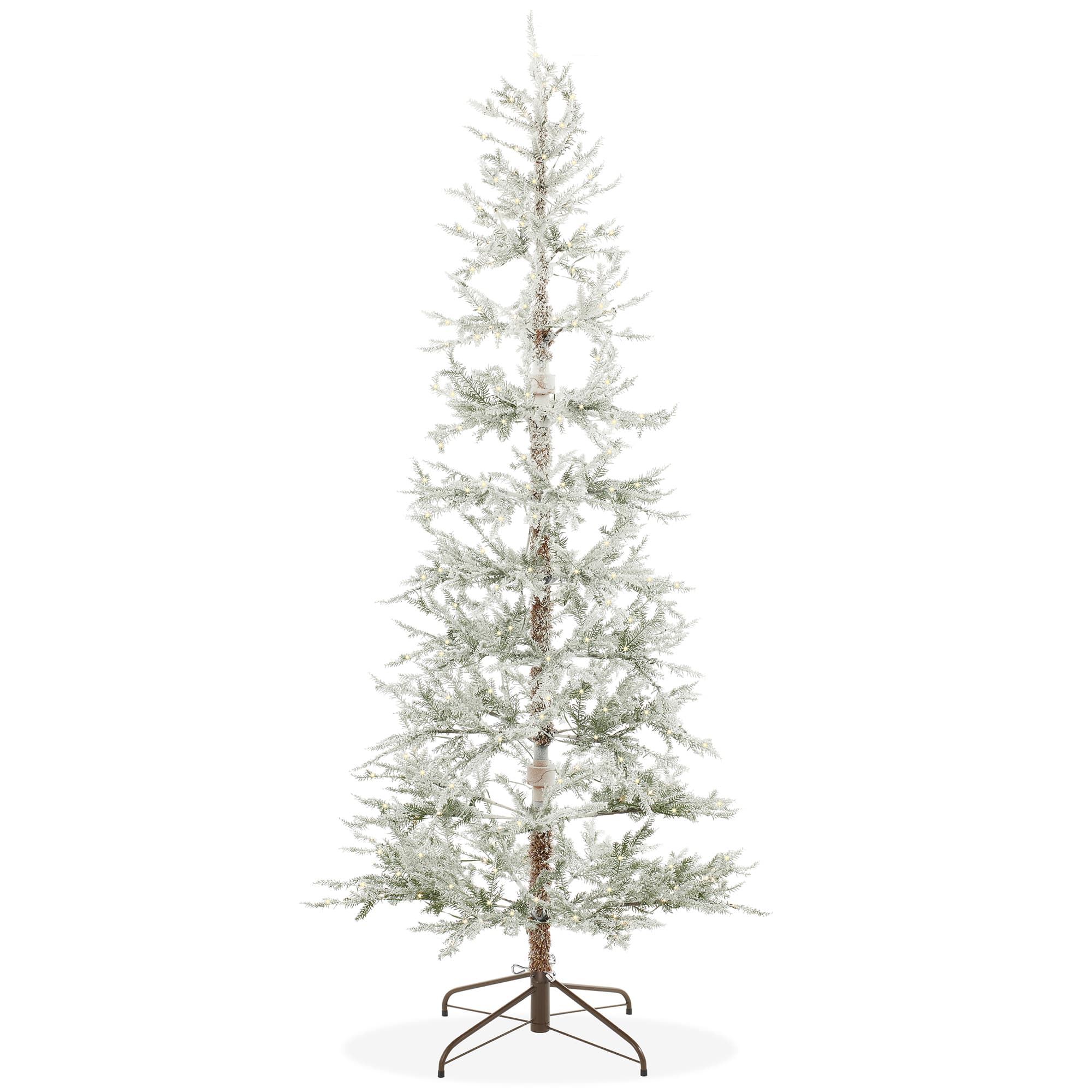 Casafield - Pre-Lit Sparse Pine Flocked Holiday Christmas Tree with Stand - Green