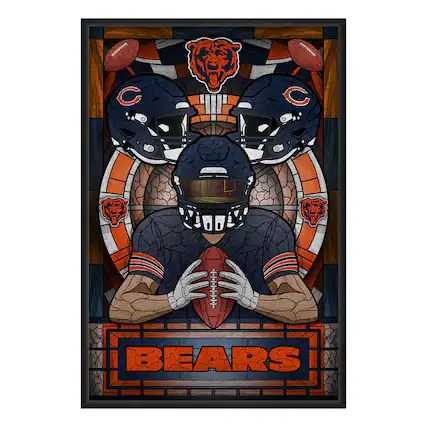 Front. Sporticulture - Chicago Bears Framed Stained Glass Art Print - Blue.