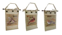 Zeckos - 3 Pc. Canvas Botanical Birds Wall Hanging Set w/Buttons - Multicolored