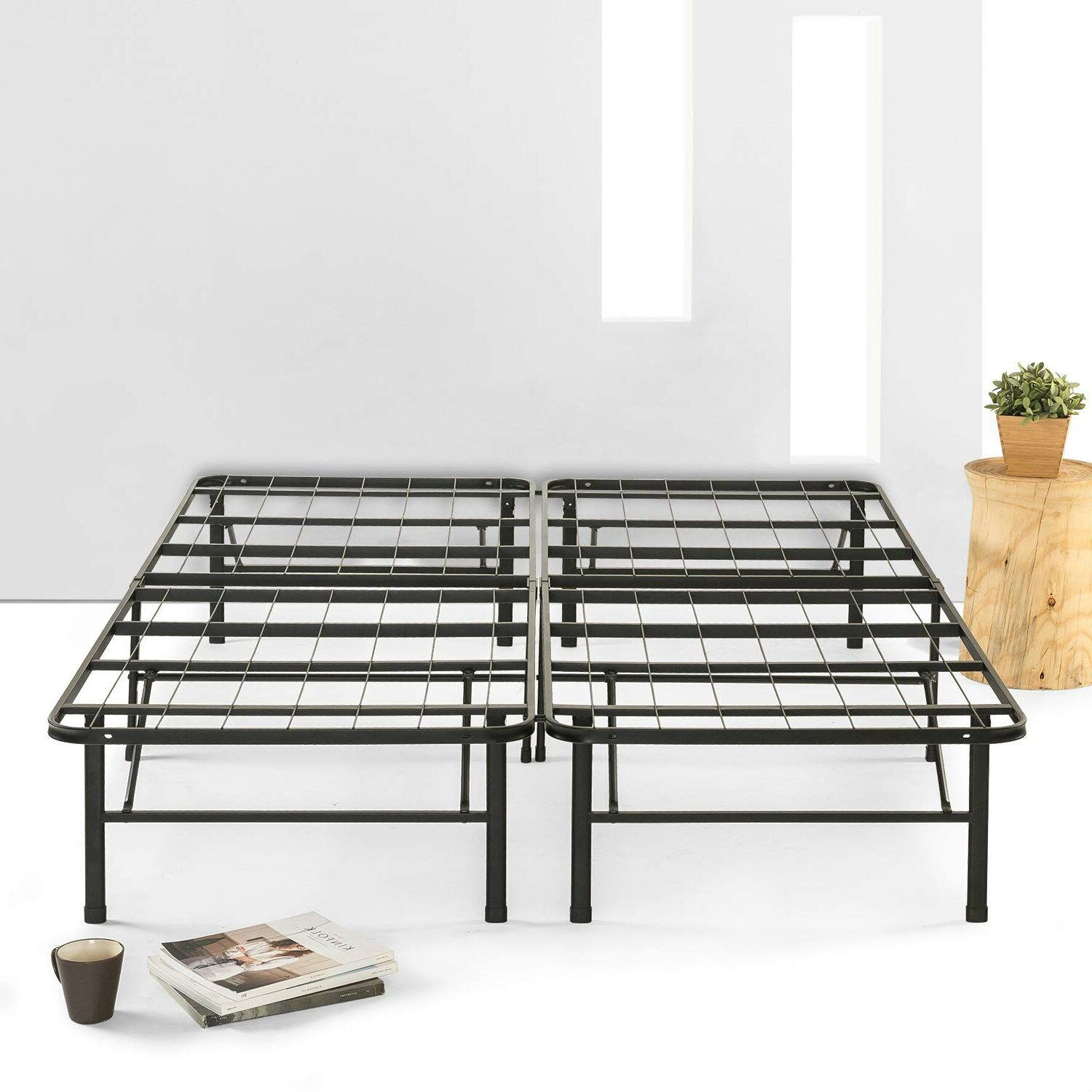 Left. Hivvago - King size Folding Sturdy Metal Platform Bed Frame with Storage Space - Black.