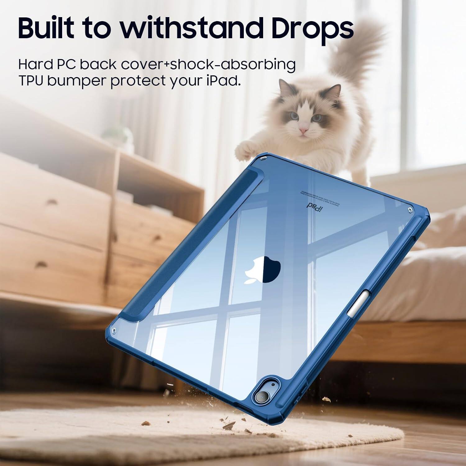 Built to withstand Drops

Hard PC back cover+shock-absorbing TPU bumper protect your iPad.