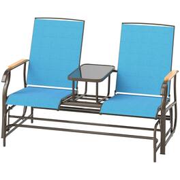 Resenkos - 2-Person Glider Bench, Steel Frame Swing Loveseat with Table, Outdoor Relaxation, Perfect for Patio - Blue