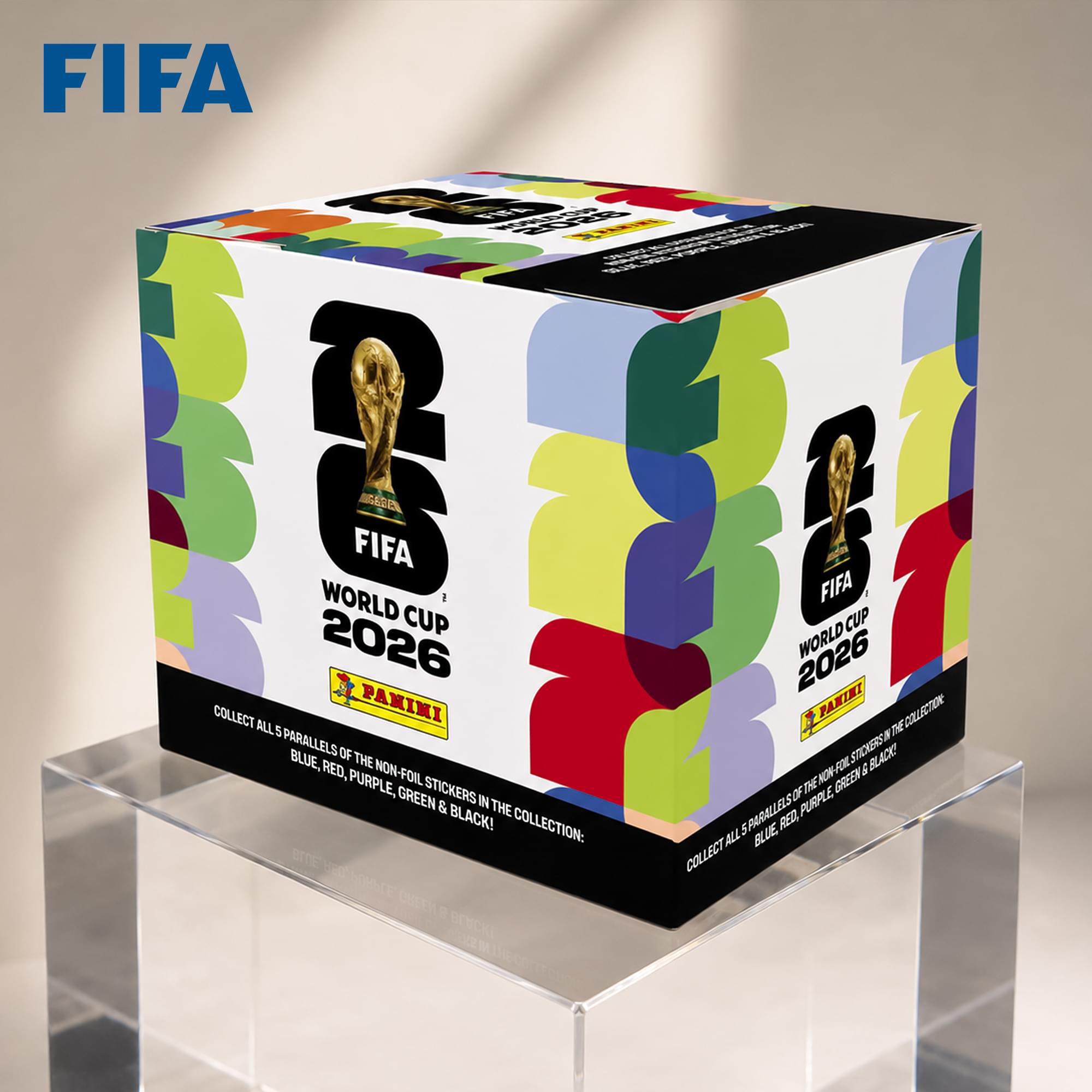 FIFA EE - ! WORLD FIFA SES t 1 FIFA CUP CUP 2026 2026 WORLD COLLECT PANINI PARINI DRLEOTON ALL S IF m PARALLELS OF  BLACK BLUE, RED, THE NON-FOIL FX 6 PURPLE, TH NOW GREEN GREEN STICKERS IN OF PURPLE & THE MARUASO BLACK! COLLECTION: 5 RE, ALL BLUE COLLECT

FIFA WORLD CUP 2026
COLLECT ALL 5 PARALLELS OF THE NON-FOIL STICKERS IN THE COLLECTION: BLUE, RED, PURPLE, GREEN & BLACK!