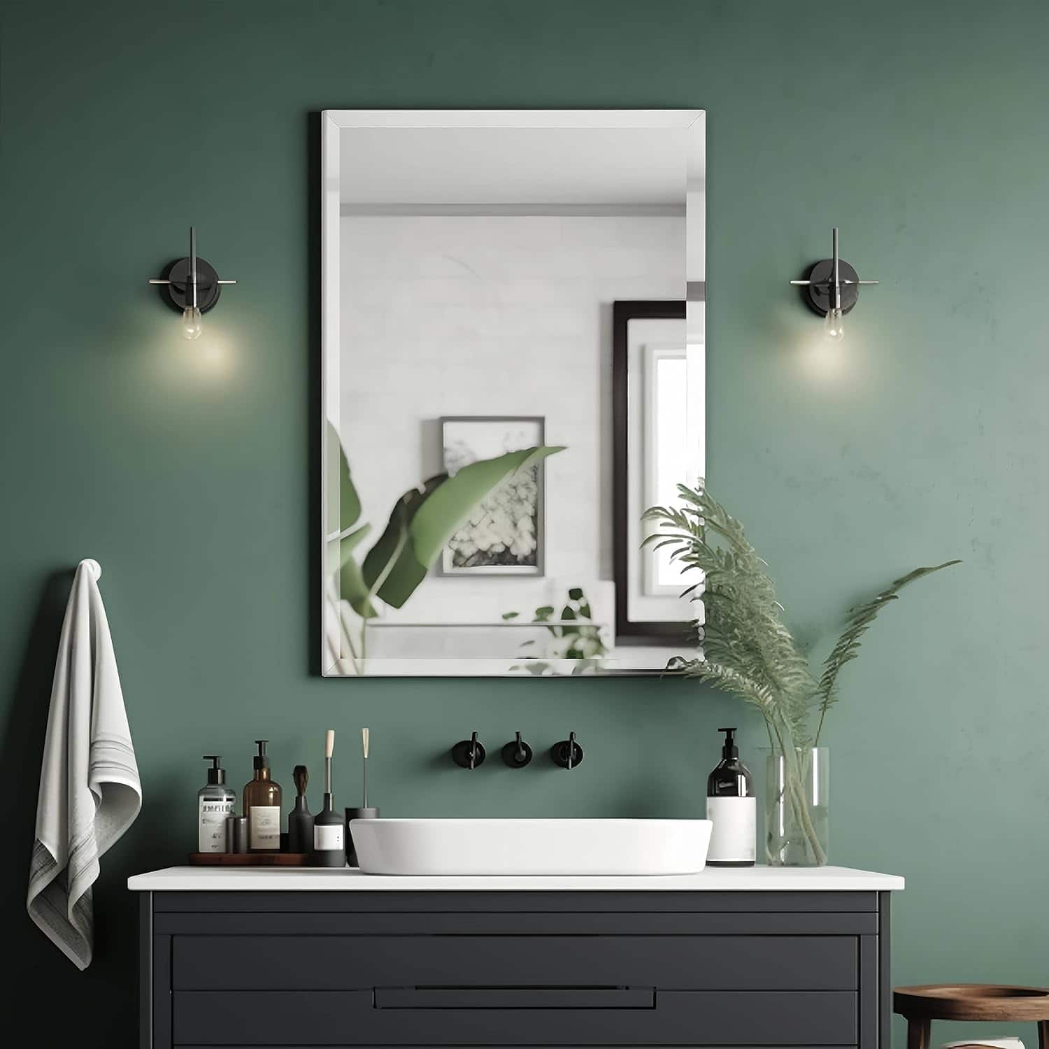 Comfort Essence - Rectangle Frameless Mirror With 1" Beveled Edge Bathroom For Wall Vanity Bedroom Living Room 【Safe - 40"L x 30"W