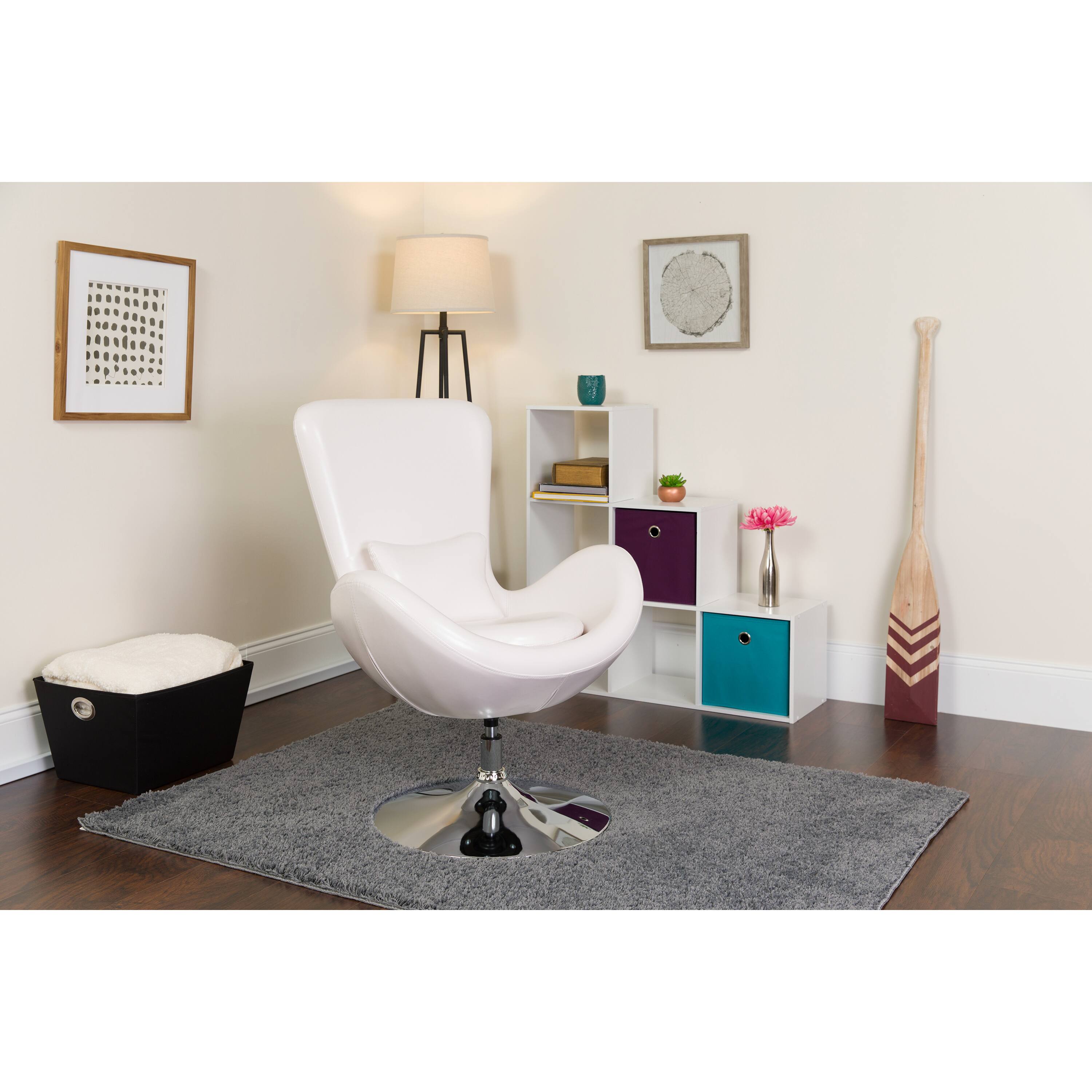 Alt View 1. Emma + Oliver - Swiveling Side Reception Chair with Back Pillow - White LeatherSoft.