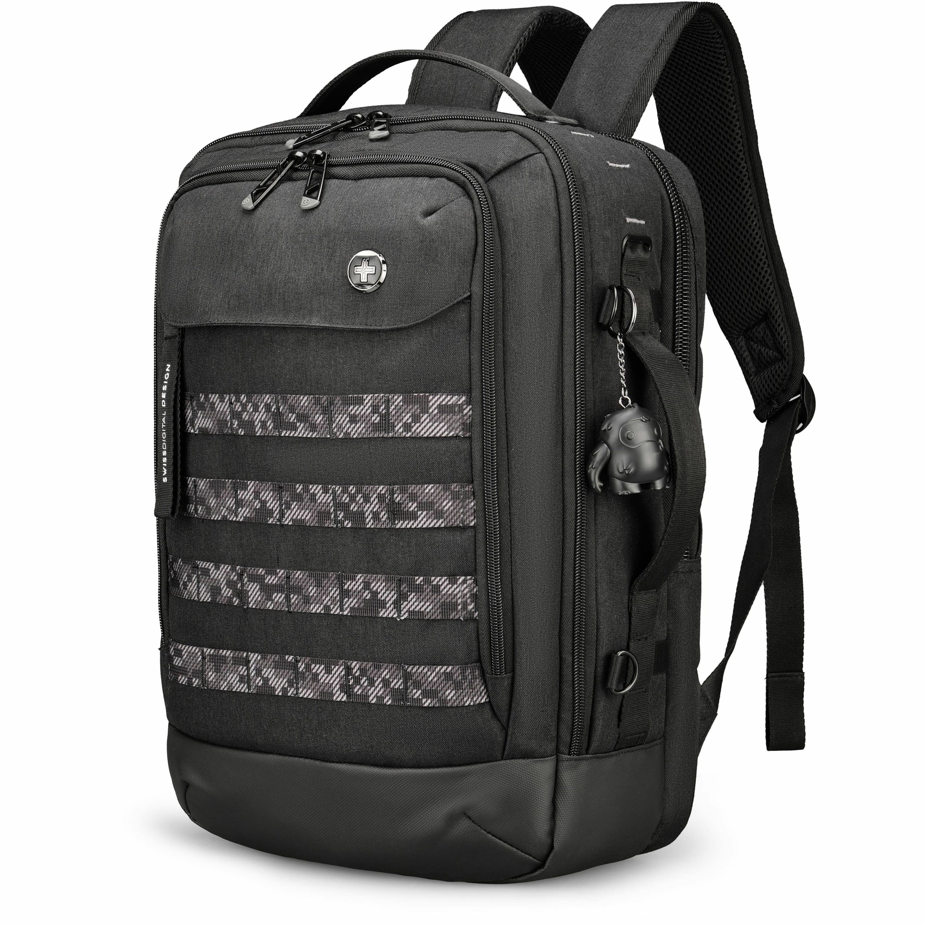 Swissdigital Design - BERG L TSA-Friendly Backpack With USB Charging Port RFID Protection and Fits Up to 16″ Laptop - Black - Front_Zoom