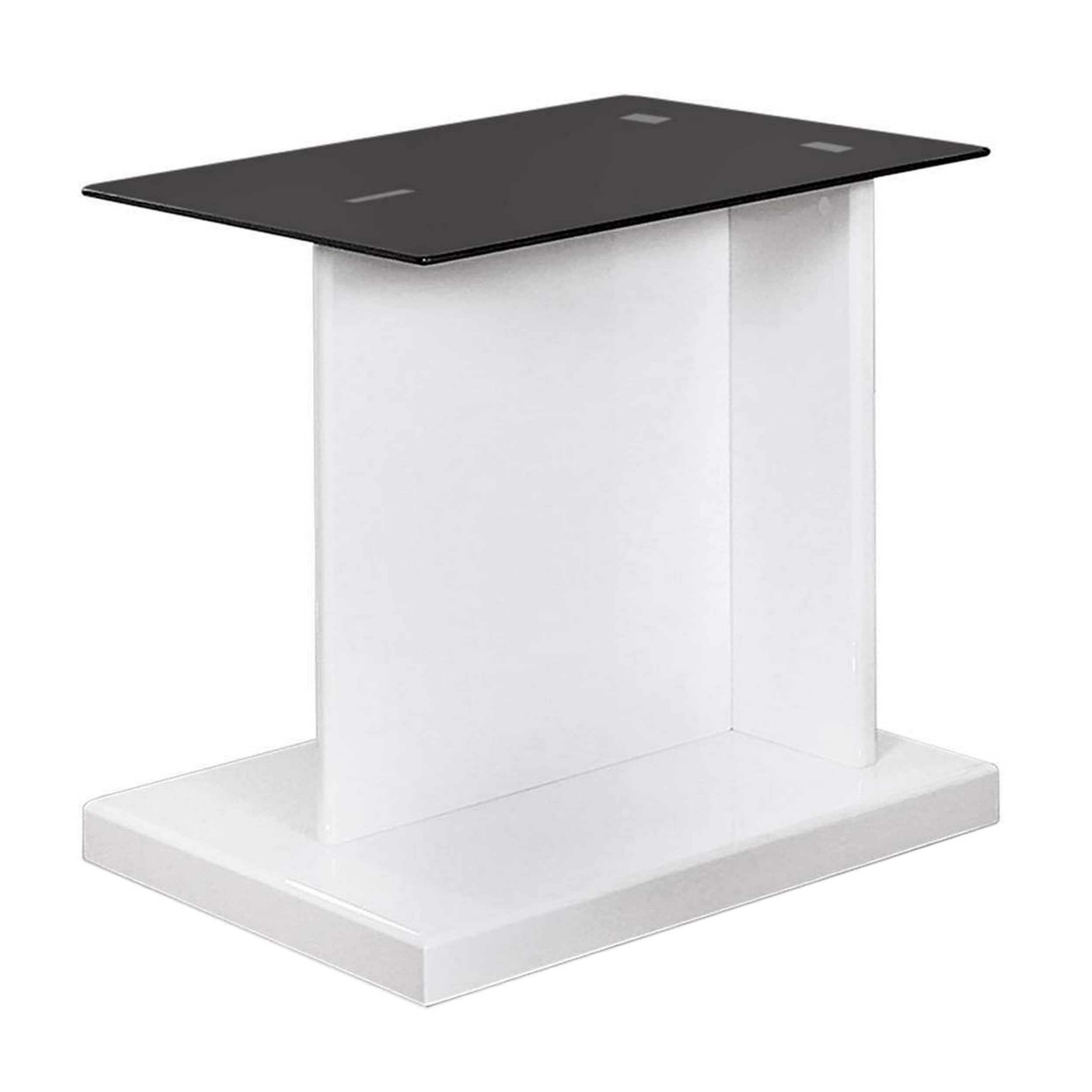 Manhattan Lane - Liam 22 Inch Square Side End Table, White Wood, Pedestal Base, Glass Top - White, Black