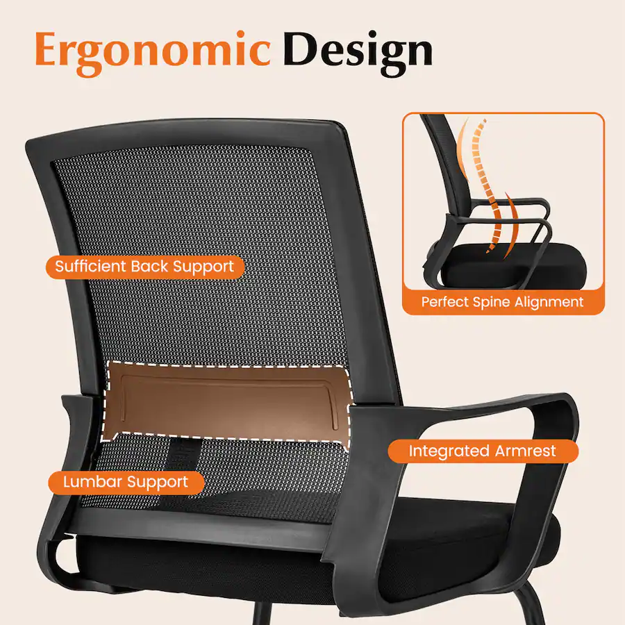 Costway 2 PCS Office Guest Chair with Lumbar Support, Breathable Mesh ...