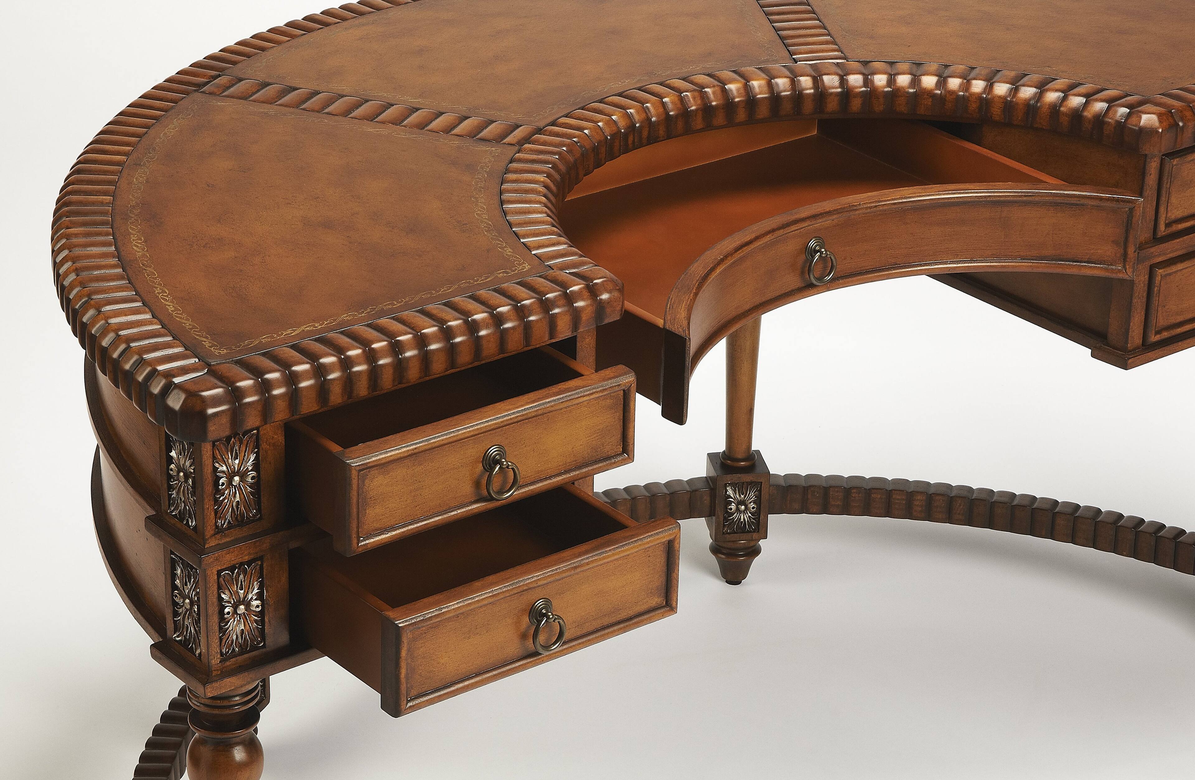 Alt View 2. Butler Specialty - Geneva 60 in. W Demilune Leather and Wood 5 Drawer Executive Desk - Dark Brown.