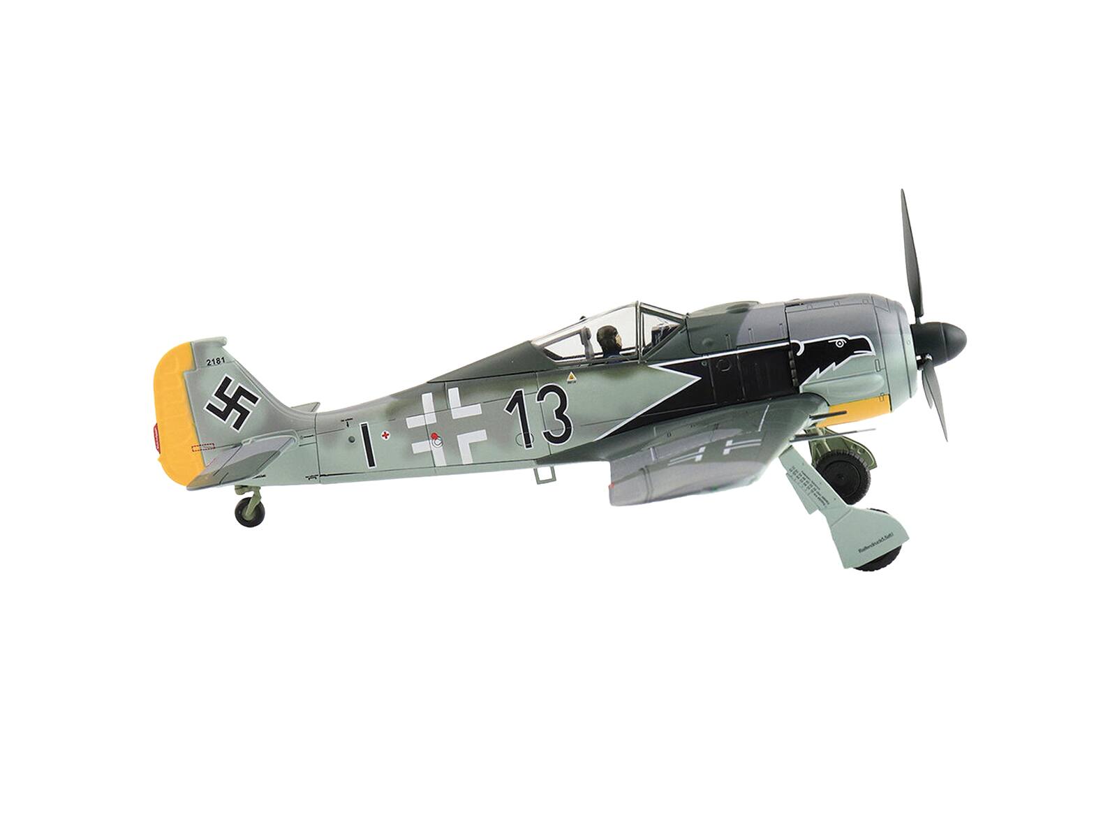 Angle. Hobby Master - Focke-Wulf Fw 190A-3 Fighter "8. Staffel JG 2" German Luftwaffe WWII Model Kit 1/48 Air Power Series - Grey And Green.