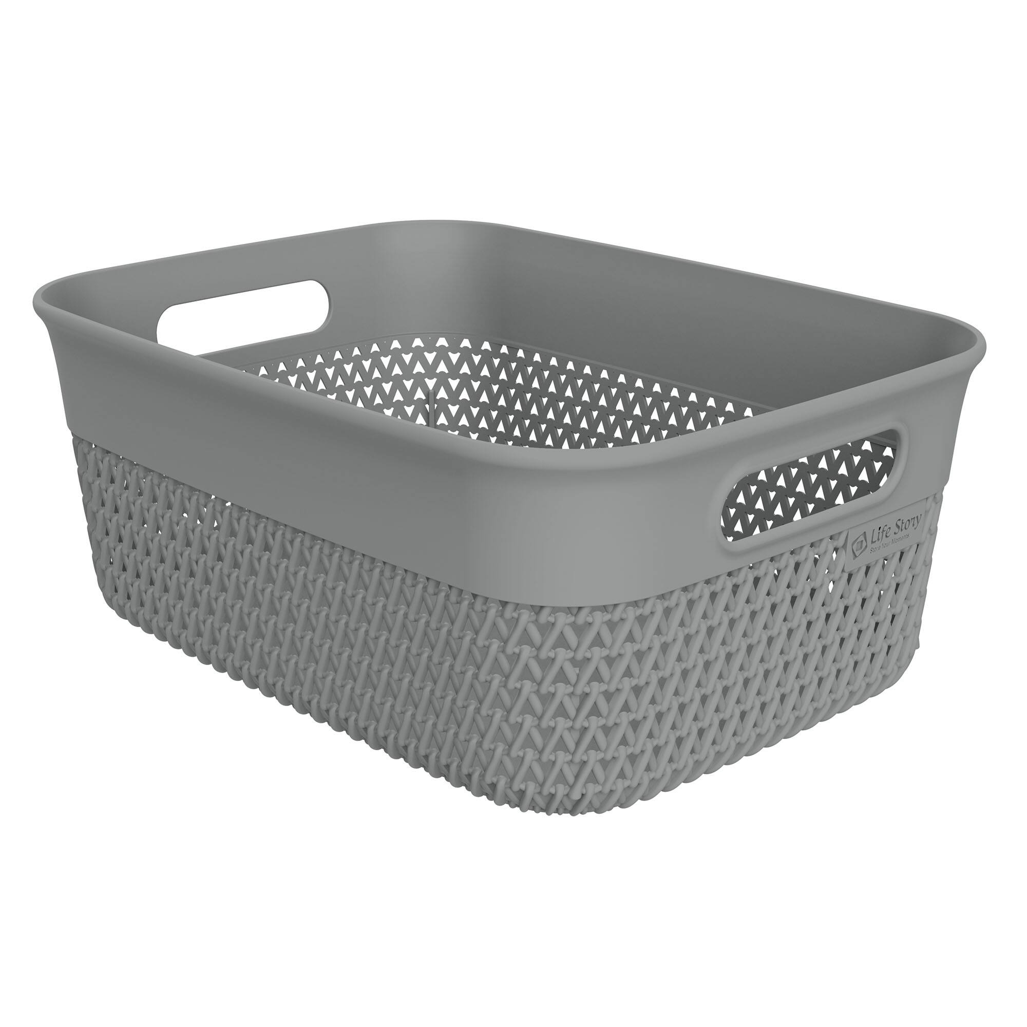 Front. Life Story - Life Story 10 Qt Decorative Storage Basket, Medium Plastic Home Organizer, Gray - Gray.