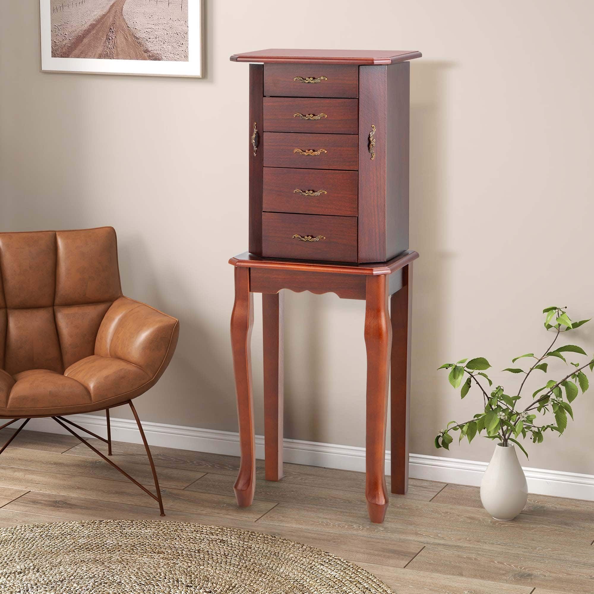 Alt View 12. Costway - Jewelry Cabinet Storage Chest Stand Organizer Wood Box for Home Walnut - Walnut.
