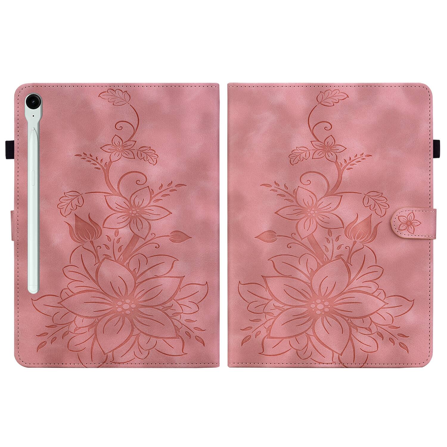 Alt View 2. Dteck - Case for Samsung Galaxy Tab S10 FE & S10 Lite and S9 FE & S9,Embossed Pattern PU Leather Flip Card Holder Stand Cover - Pink.