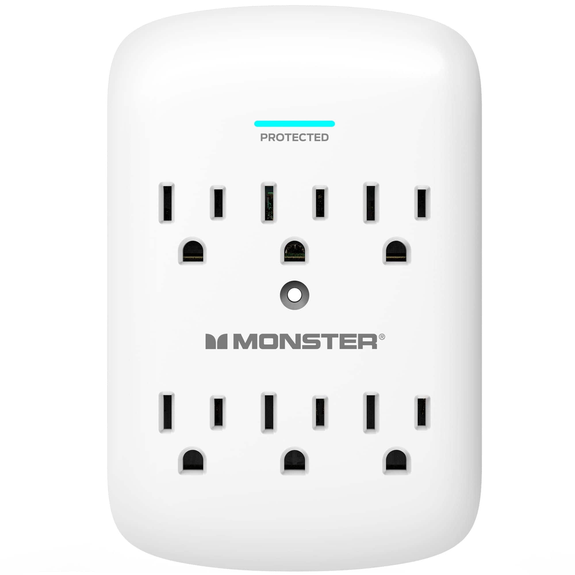 Monster - 6-Outlet Surge Protector Wall Tap, 120V, 300 Joules, 15A, Type B Plug - White