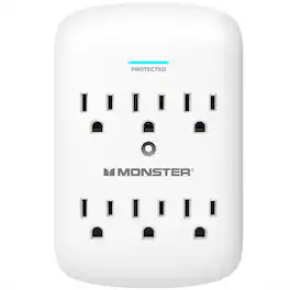 Monster - 6-Outlet Surge Protector Wall Tap, 120V, 300 Joules, 15A, Type B Plug - White