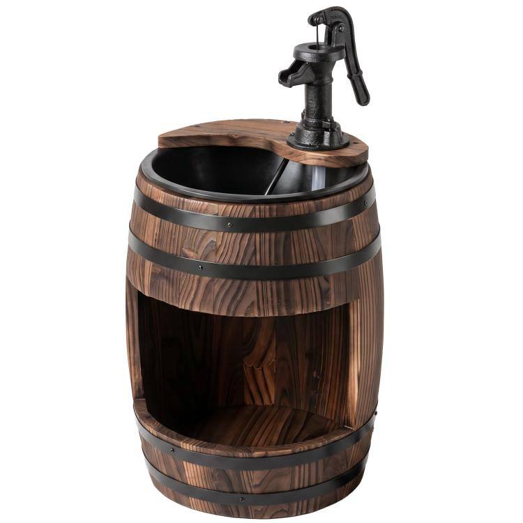 Alt View 10. PULUZ - 23 inch H Outdoor Water Fountain Wood and Plastic Rustic Apple Barrel Pump Garden Decor for Outside Backyard.
