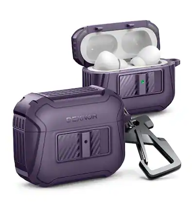Front. Dexnor - For Airpods Pro (2019) Protective Bumper Case with Clear Hard PC, LED Visible, Compatible with Magsafe Full Body Cover - Phantom Purple.
