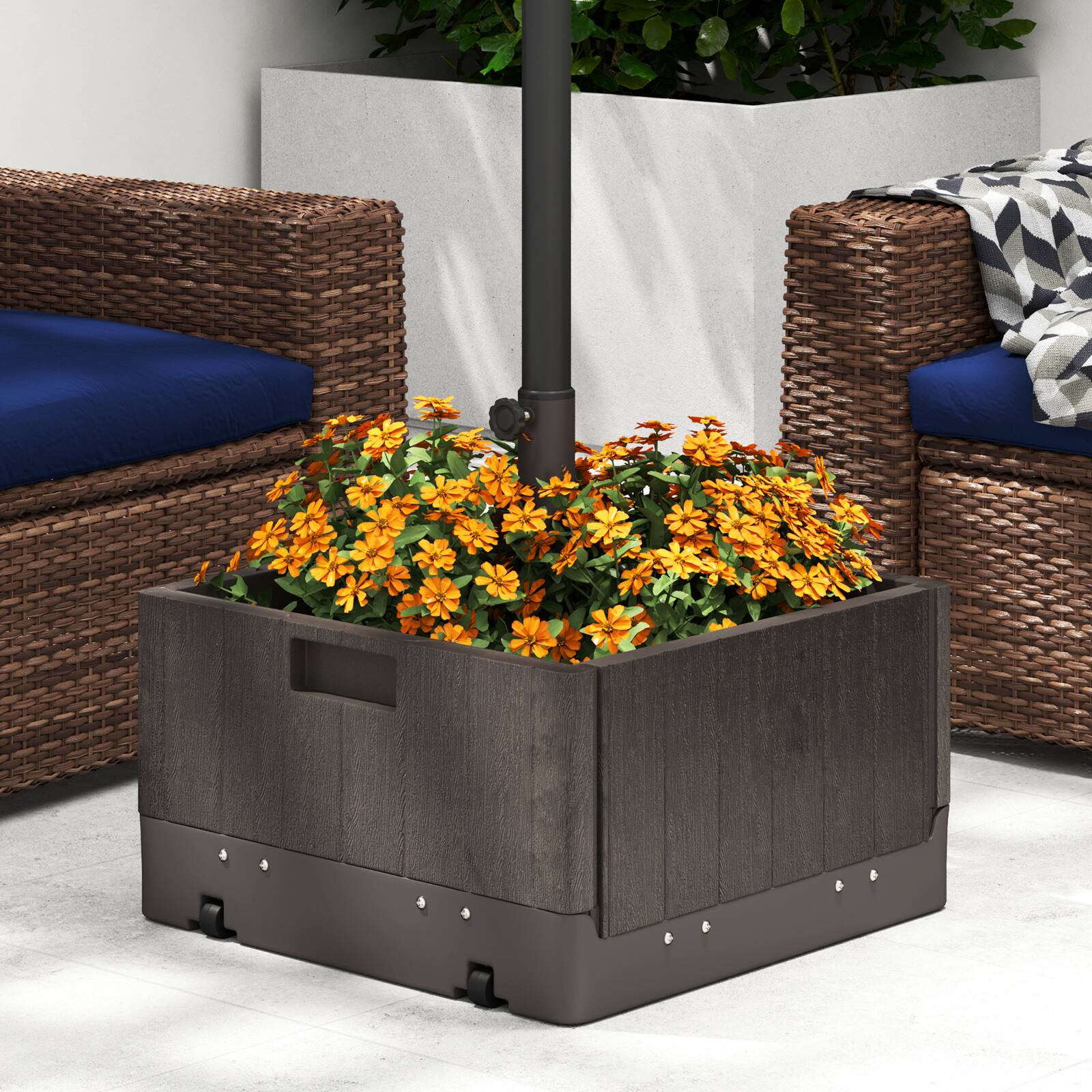 Alt View 1. Gymax - Gymax Patio 175lbs Fillable Umbrella Base w/ Table Tray Wheeled 3-in-1 Stand Outdoor - Brown.