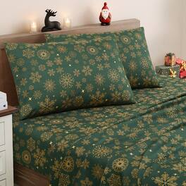 Sweet Home Collection - Printed Holiday 4pc Sheet Sets, Easy Care, Soft & Wrinkle-Resistant Holiday Bedding, King - Snowflakes