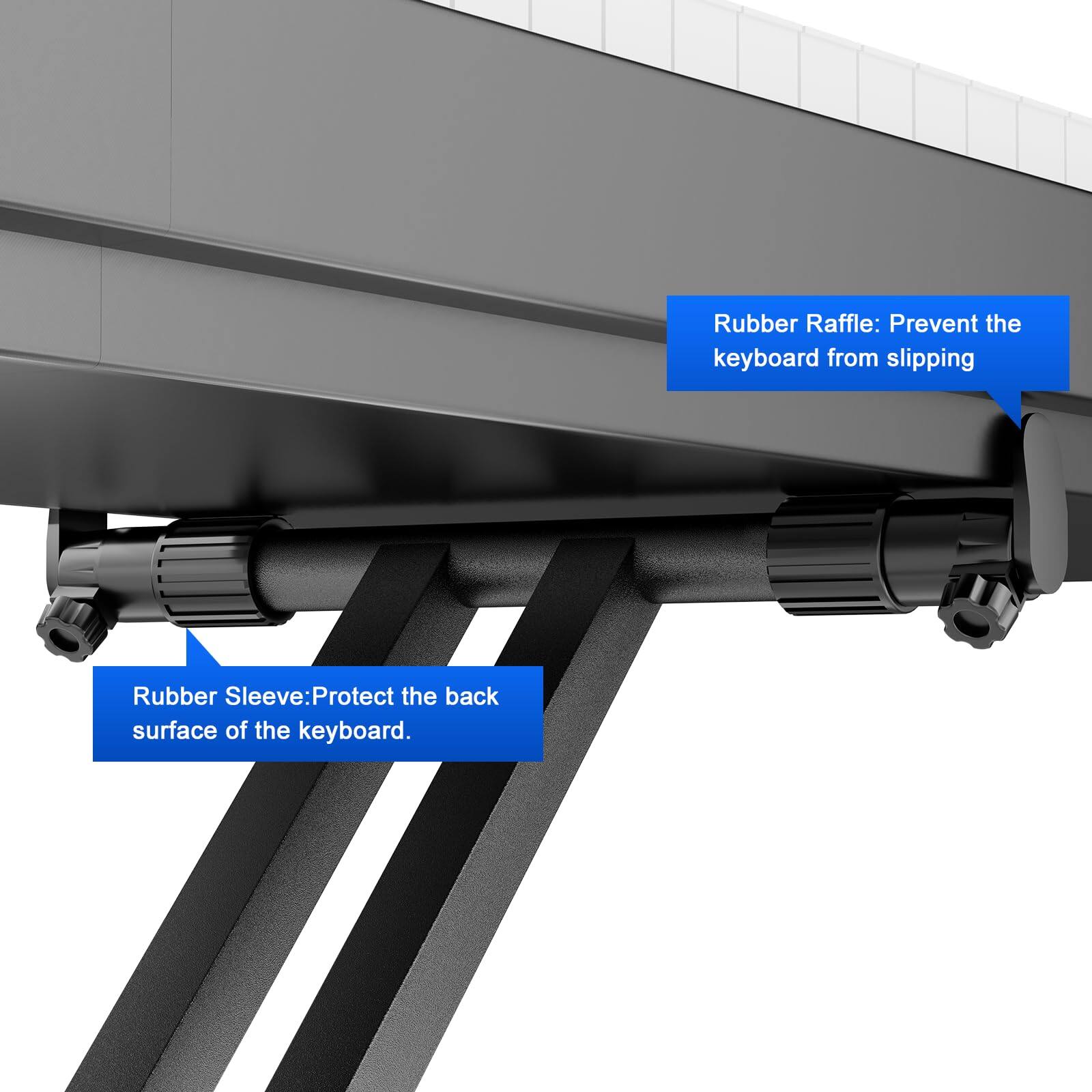 Rubber Raffle: Prevent the keyboard from slipping

Rubber Sleeve: Protect the back surface of the keyboard.
