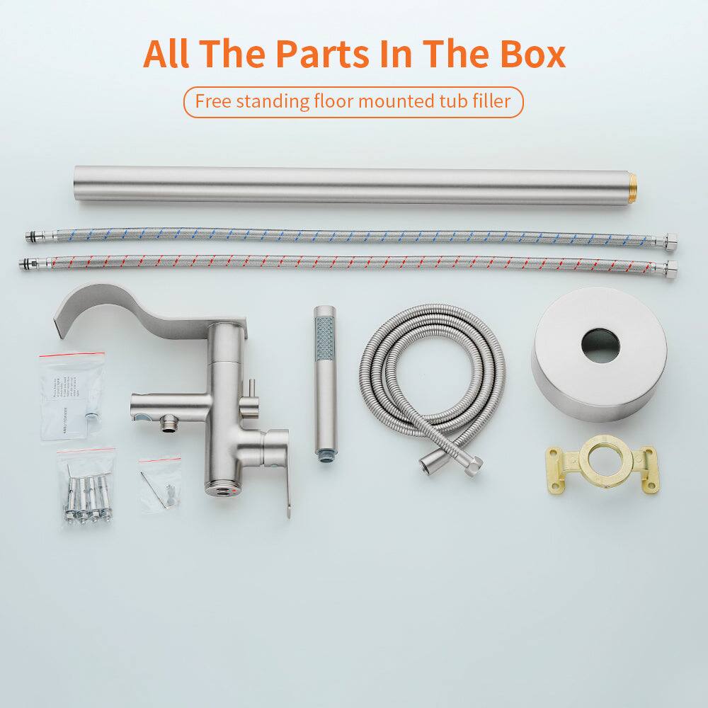 All The Parts In The Box  
Free standing floor mounted tub filler