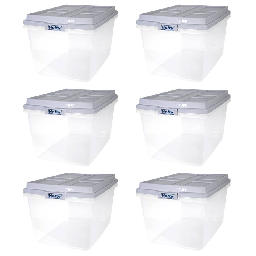 Hefty 72 Qt Hi Rise Stackable Plastic Storage Bin with Lid, 6 Pack ...
