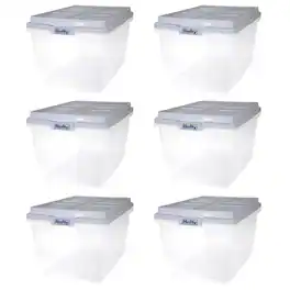 Hefty - 72 Qt Hi-Rise Stackable Plastic Storage Bin with Lid, 6 Pack, Quarry Gray - Quarry - Gray