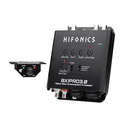 HIFONICS
BXiPRO3.0
Digital Bass Enhancement Processor
BASS LEVEL
WIDTH
SWEEP
OUTPUT LEVEL
RANGE
POWER
MUSIC SENSE ON
DC SENSE ON
REMOTE ON
INPUT LEVEL: 0.2V - 4V
16V/12V
4V/12V
POWER
LEVEL
MIN
MAX
MyV LT