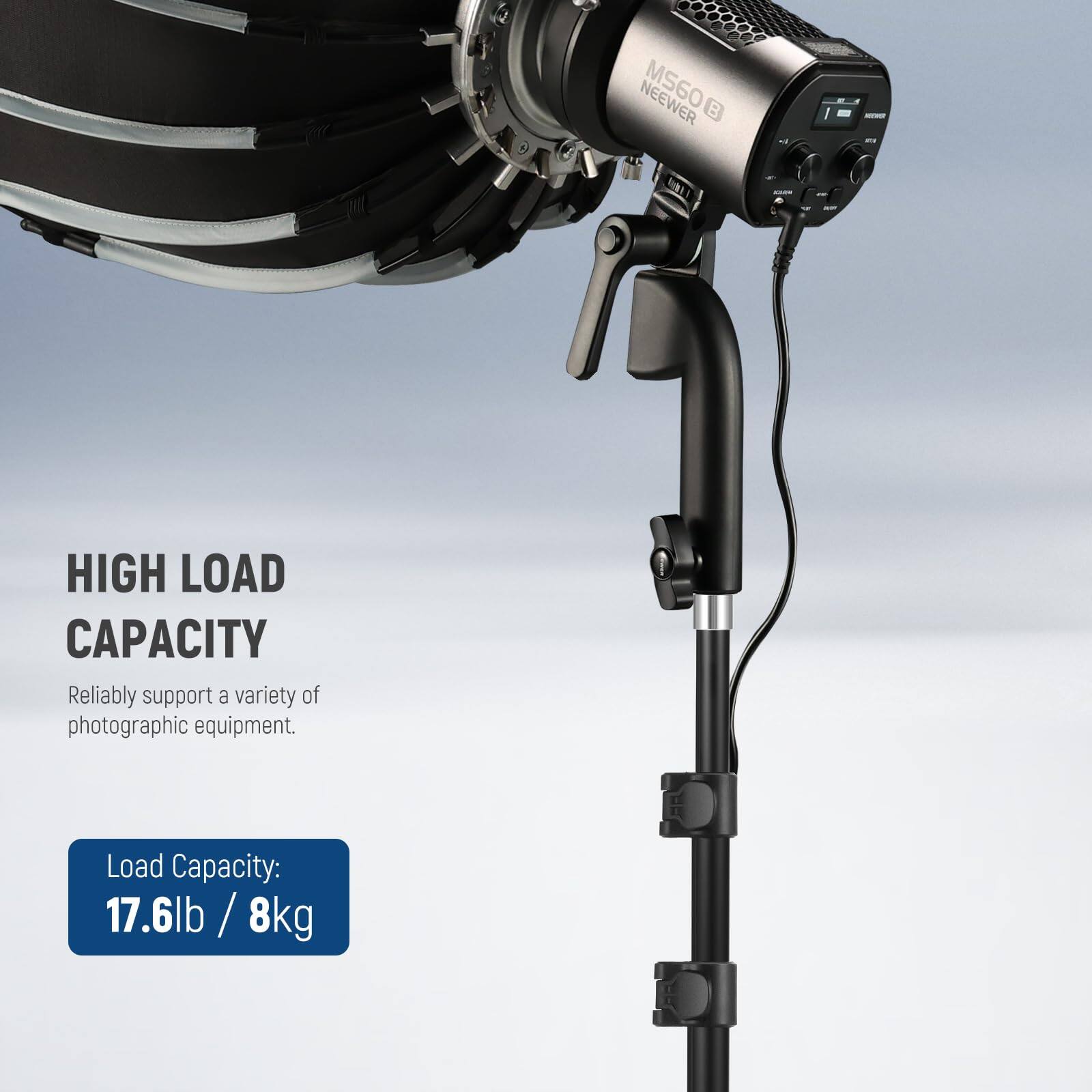 NEEWER B1 - High Load Capacity  
Reliably support a variety of photographic equipment.  
Load Capacity: 17.6lb / 8kg