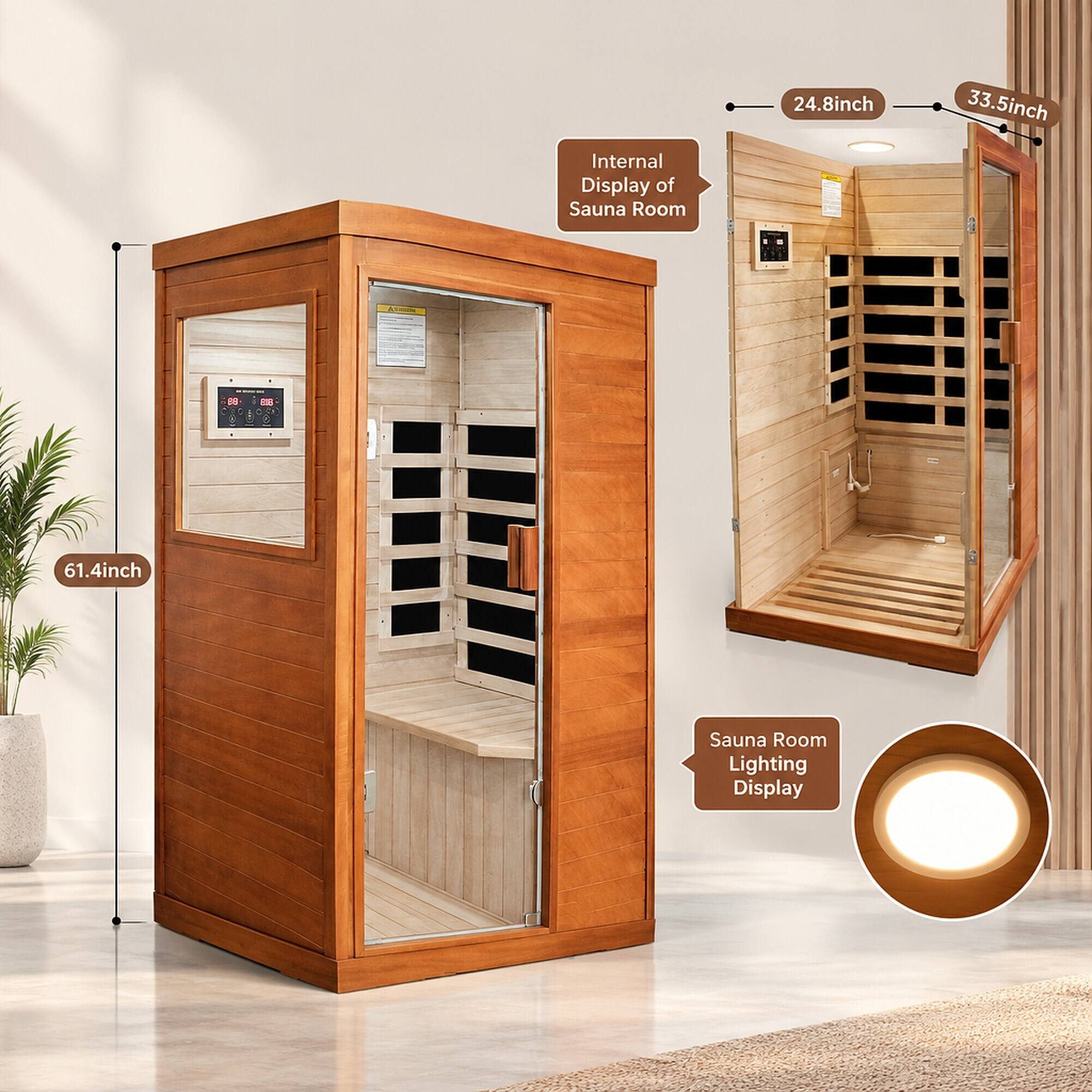 Internal Display of Sauna Room  
24.8 inch  
33.5 inch  
88  
88  
61.4 inch  
Sauna Room Lighting Display