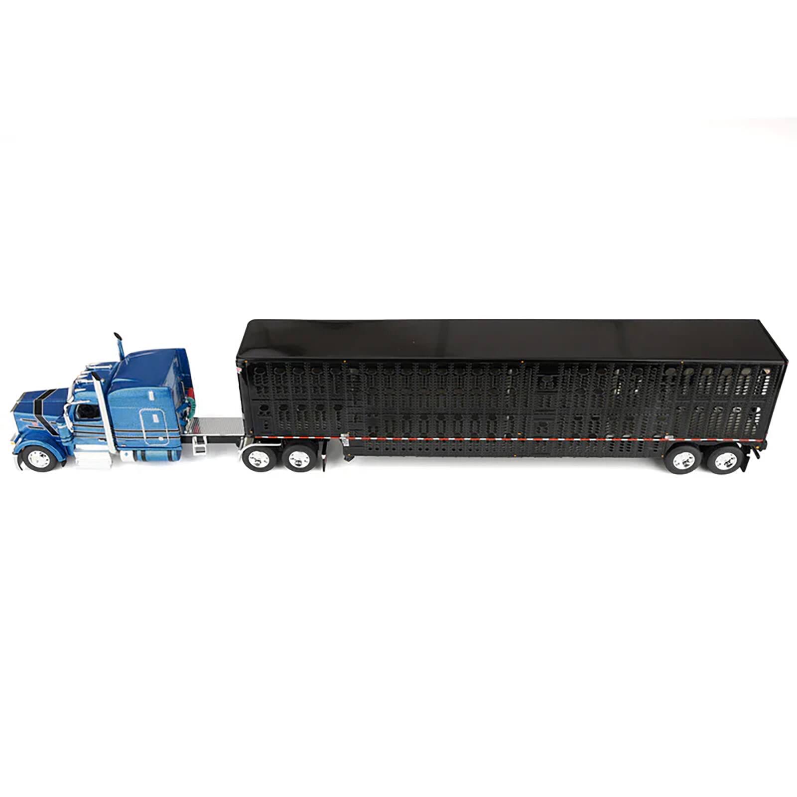 Alt View 1. First Gear - Peterbilt 589 with 72" Mid-Roof Sleeper and Wilson Trailer Bright Blue w/Black & Trailer 1/64 Diecast by DCP/First Gear.