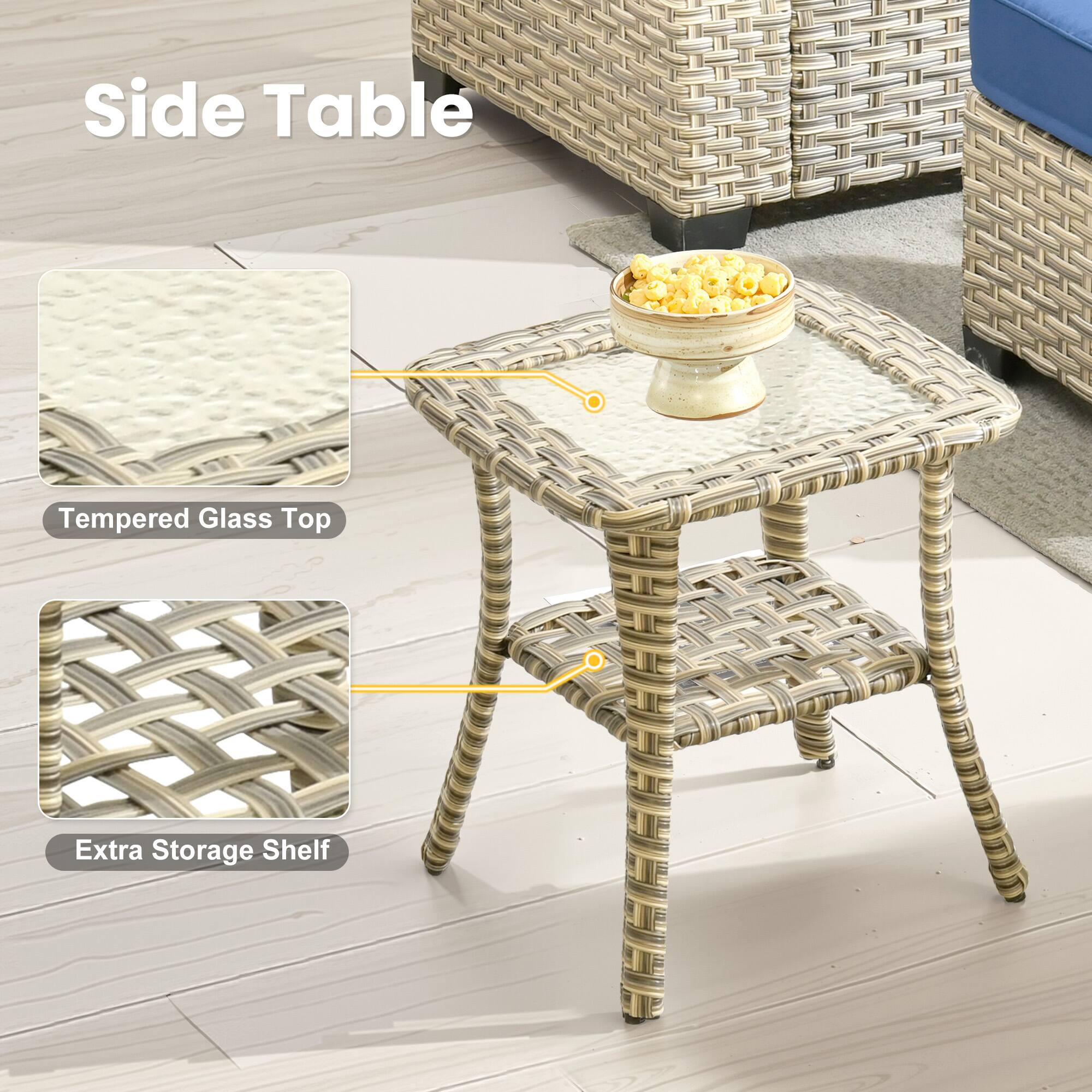 Side Table

- Tempered Glass Top
- Extra Storage Shelf