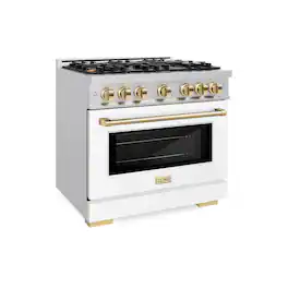 ZLINE - Autograph 36 in. 5.2 cu. ft. Freestanding Select Gas Range w/ 6 Burners & White Door w/ Gold Accents - Stainless Steel