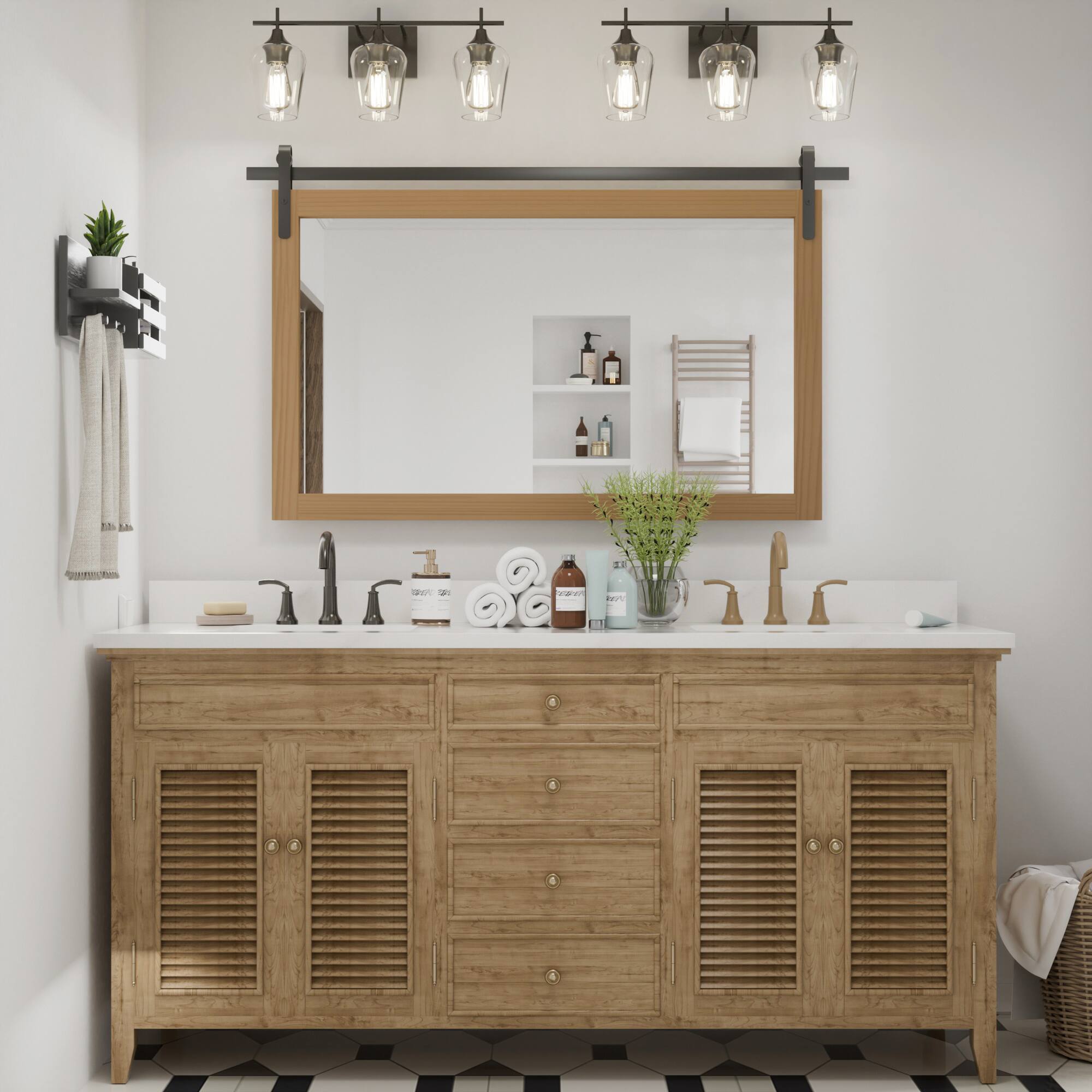 Left. PAIHOME - Rectangular Mirrors 40"x26" Wood Frame Wall Mirror Bathroom Mirror Bedroom Vanity Mirror Living Room Decor - Brown.