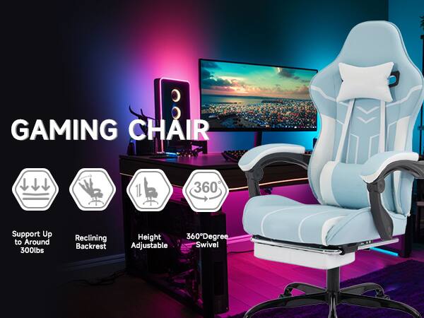 GAMING CHAIR

- Support Up to Around 300lbs
- Reclining Backrest
- Height Adjustable
- 360° Degree Swivel