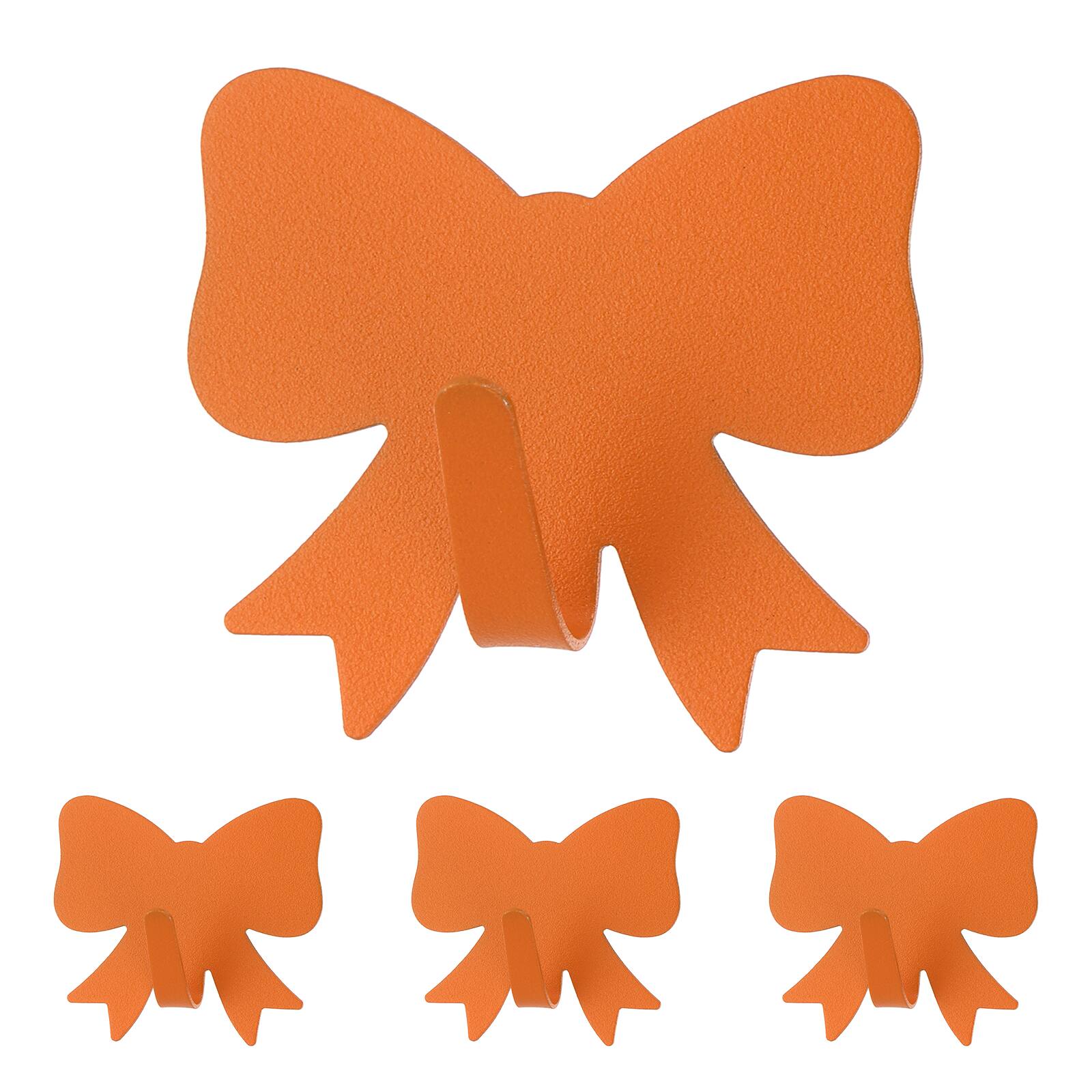 Front. Unique Bargains - 4pcs Bow Knot Decorative Metal Self-Adhesive Wall Hooks Heavy Duty for Bathroom Kitchen Home Office Hanging Keys Coats - Orange.