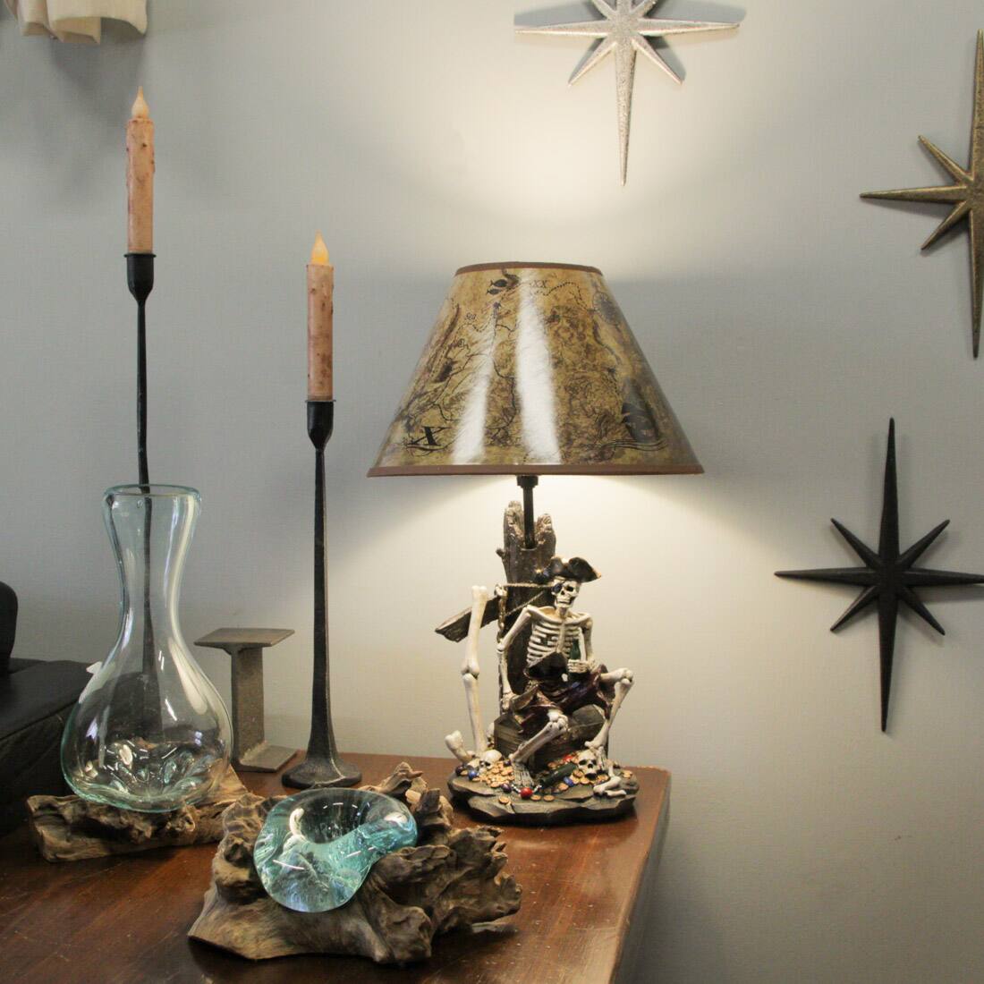 Alt View 7. Zeckos - SET OF 2 Pirate Skeleton W/ Treasure Table Lamps W/ Shades 21 inches tall - Brown.