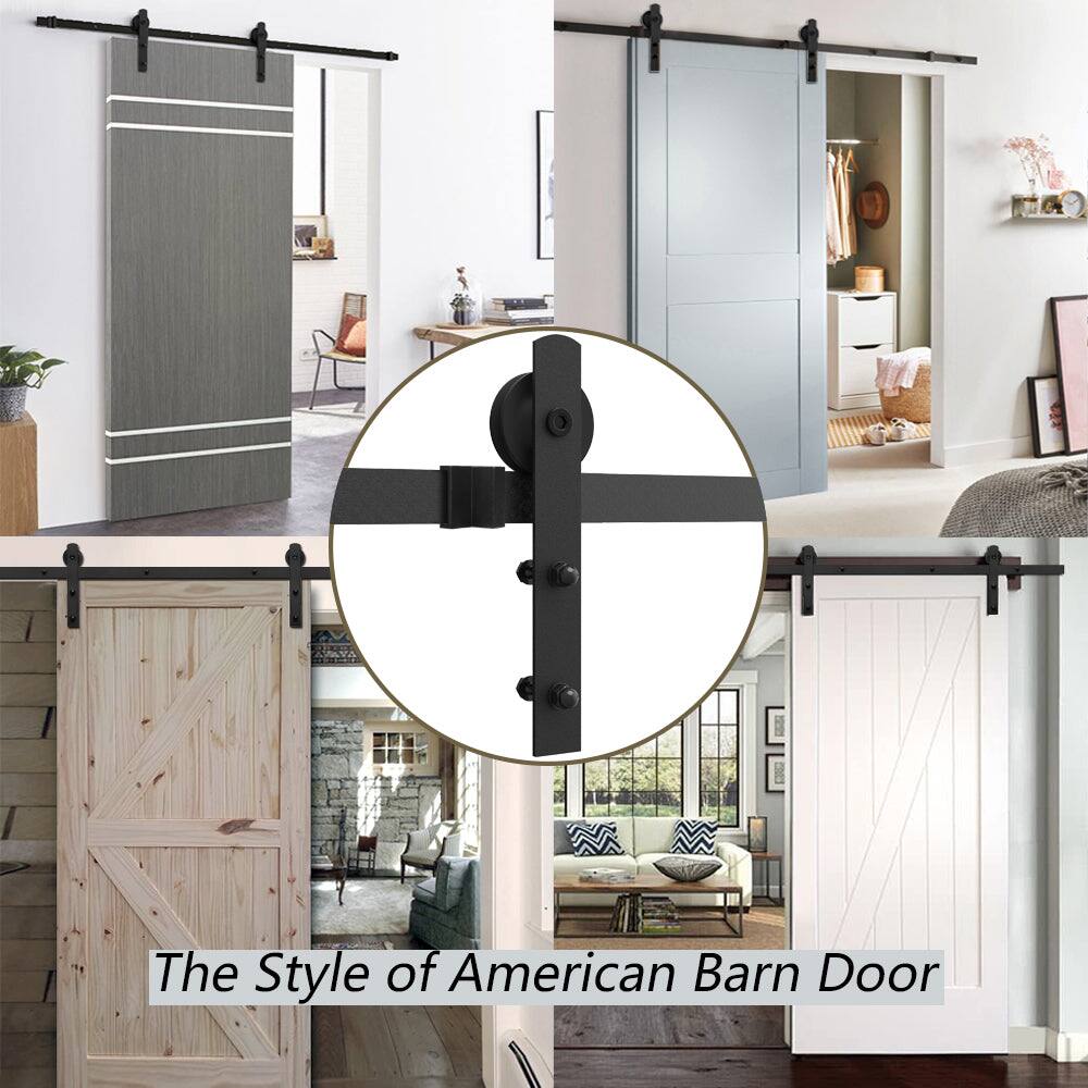 Boyel Living - 8 ft./96 in. Steel Straight Strap Sliding Barn Door Track and Hardware Kit for Double Doors with Floor Guide - Black