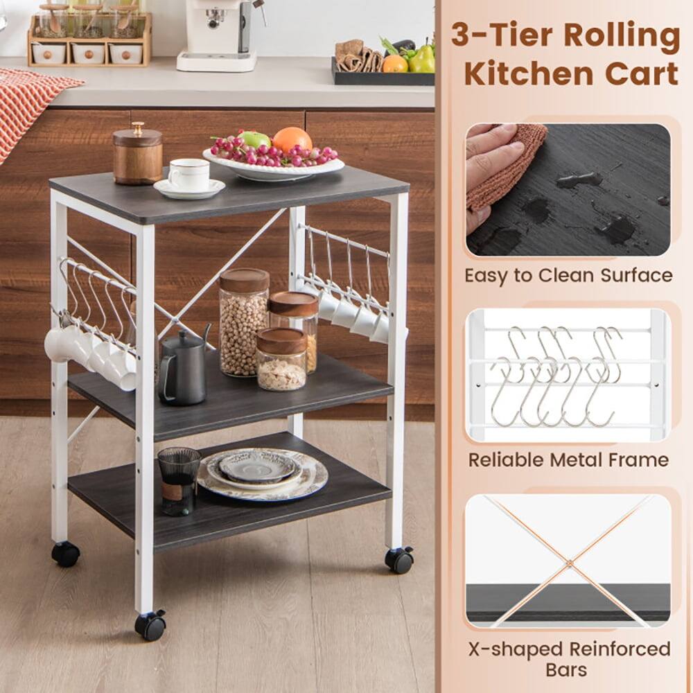 3-Tier Rolling Kitchen Cart

- Easy to Clean Surface
- Reliable Metal Frame
- X-shaped Reinforced Bars