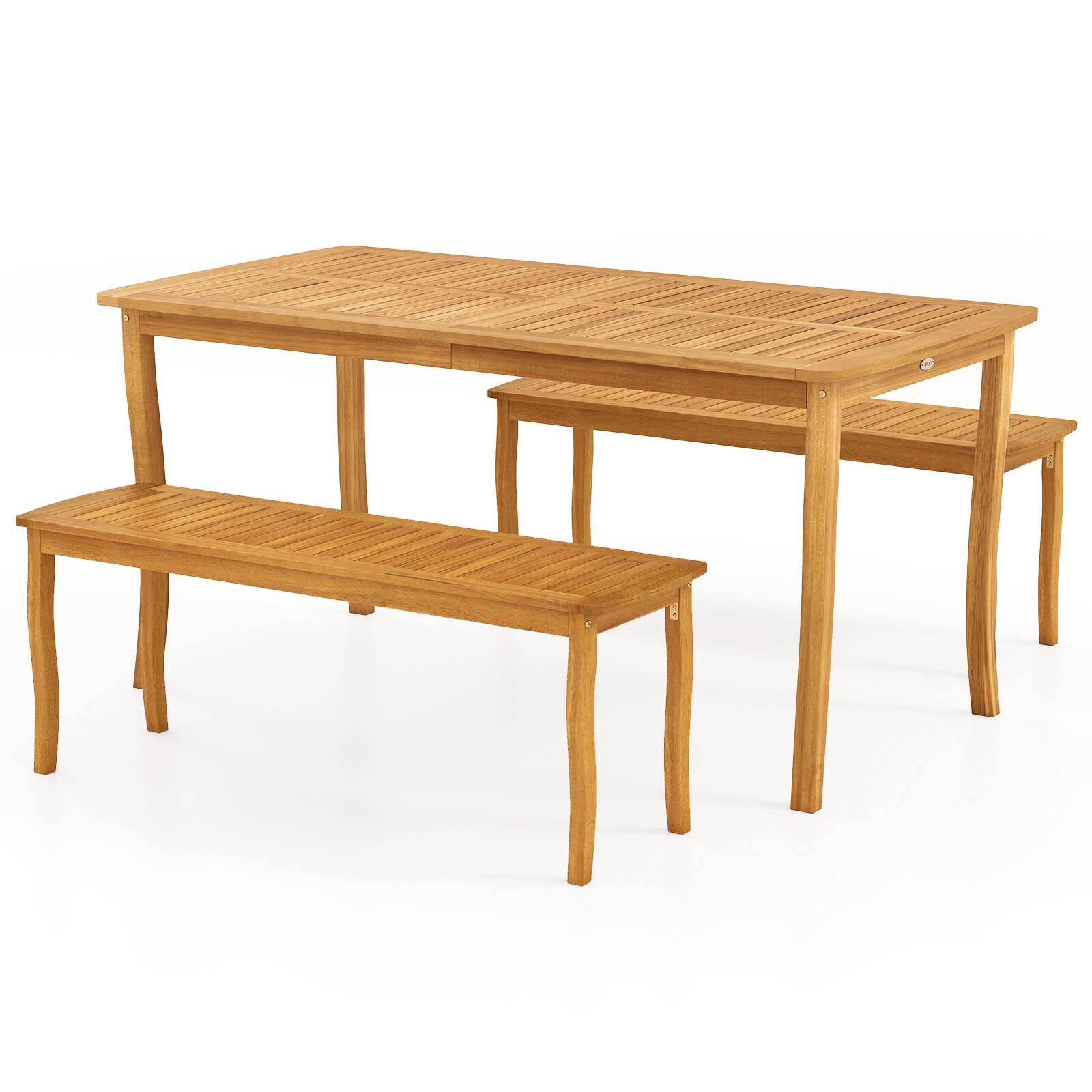 Alt View 8. Gymax - Gymax 3 Pieces Patio Dining Set w/1.97'' Umbrella Hole and Slatted Seats for Poolside - Brown.