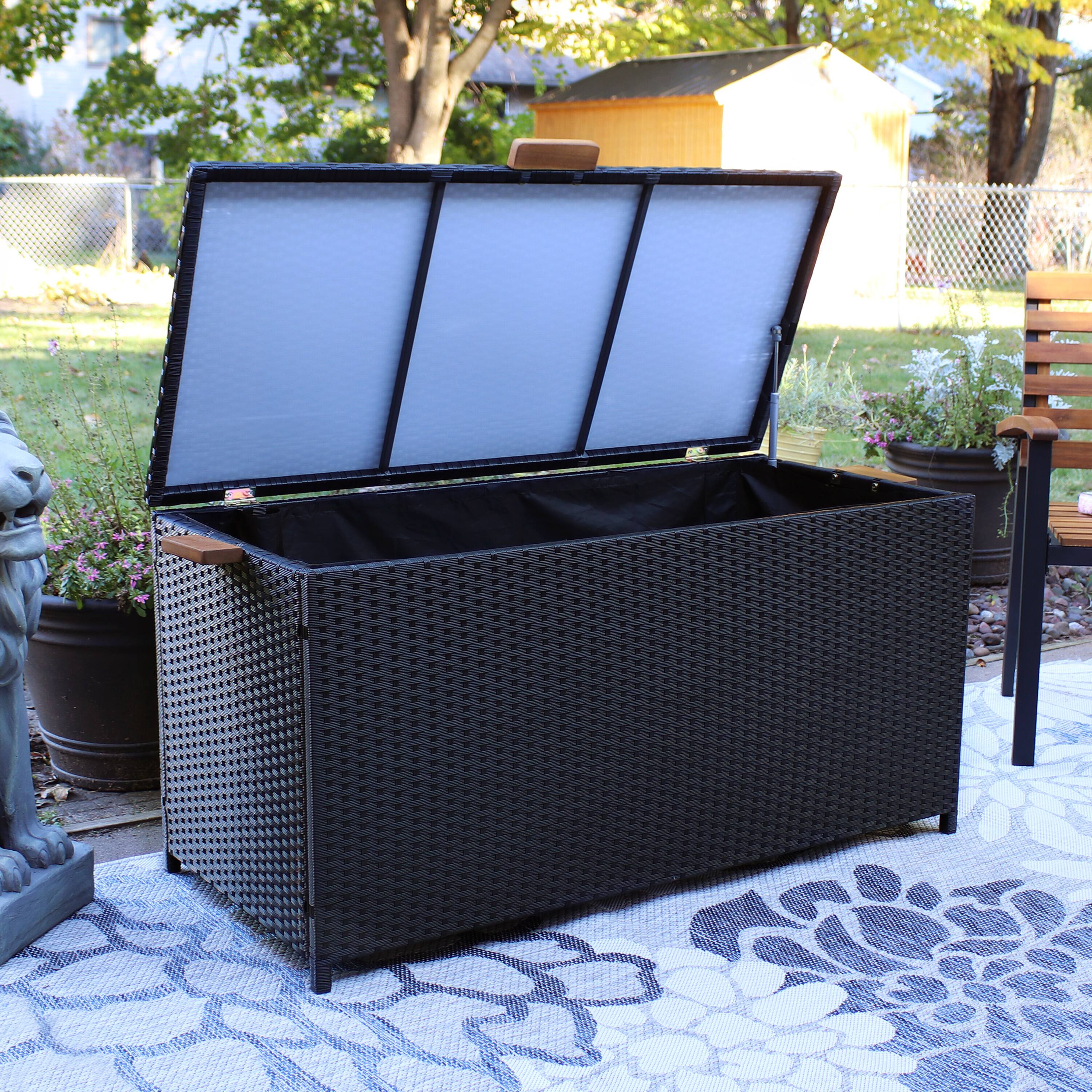 Alt View 7. Sunnydaze - Resin Wicker Indoor/Outdoor Storage Deck Box with Handles - Black.