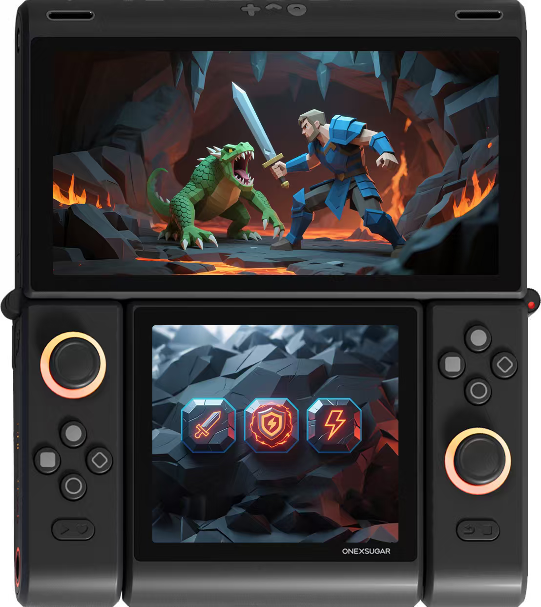 Angle. OneXplayer - OneXPlayer Sugar 1 Gen3 Dual-Screen Transforming Handheld Game Console - Black.