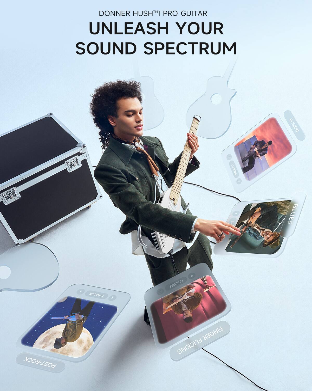 DONNER HUSHI PRO GUITAR UNLEASH YOUR SOUND SPECTRUM CHOOSE CHOOSE POST-ROCK BLUES FUSION 3500k FINGER FLICKING