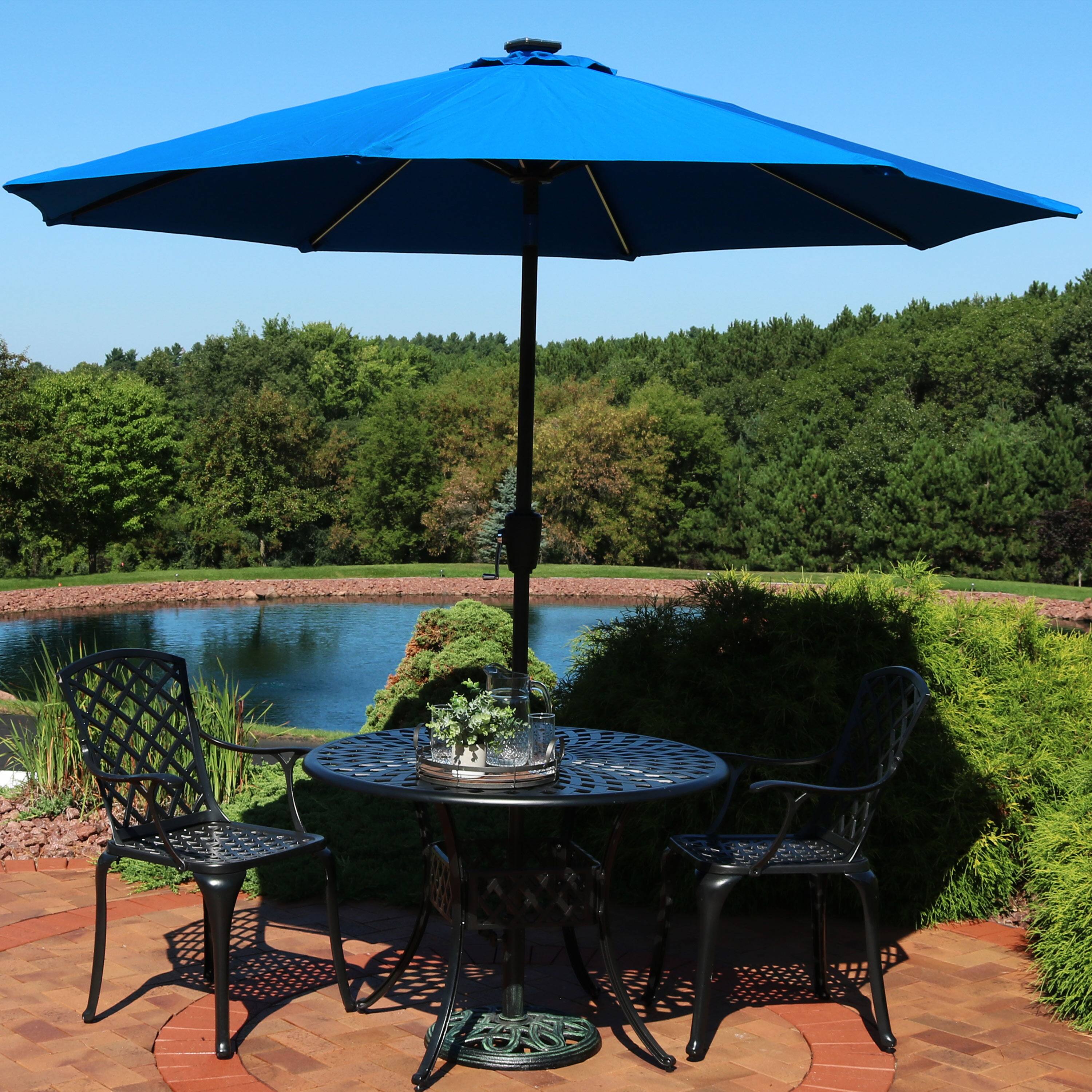 Alt View 5. Sunnydaze - 9 ft Solar Sunbrella Patio Umbrella with Tilt - Pacific Blue.