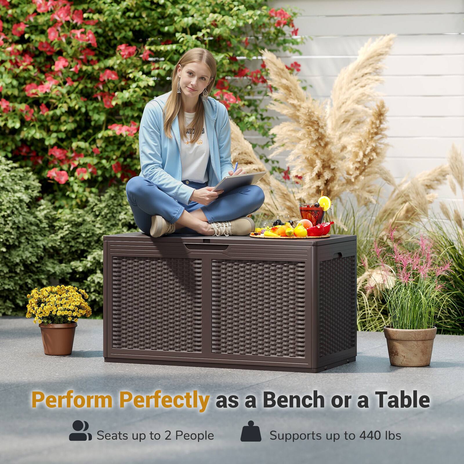 Perform Perfectly as a Bench or a Table  
Seats up to 2 People  
Supports up to 440 lbs