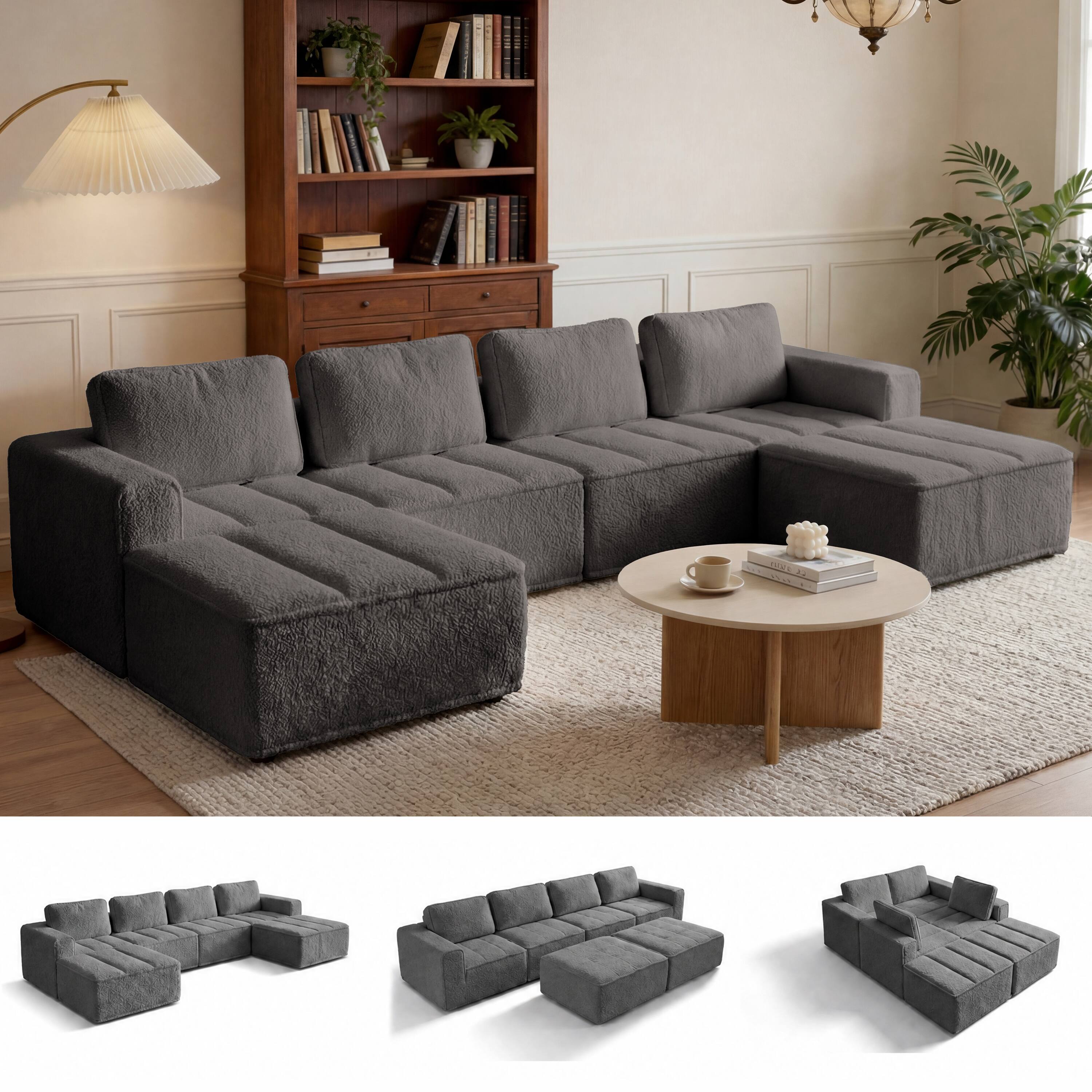 Alt View 4. Dyonery - 110" L Shaped Modular Sectional Sofa with Ottoman, Boneless Couch for Living Room - Dray.