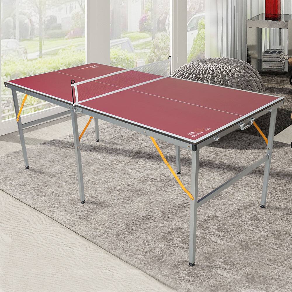 Back. APRILSOUL - 6FT Mid-Size Foldable Portable Ping Pong Table Indoor Outdoor Game Set with Net 2 Paddles 3 Balls - Red.